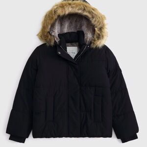 Abercrombie & Fitch Black Puffer with Faux Fur Hood